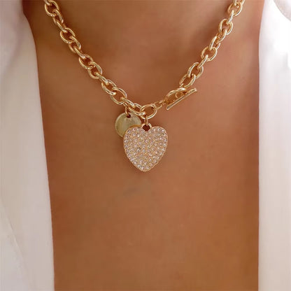 Vintage Punk Gold-plate Thick Chain Head Portrait Coin Pendant Necklace For Women